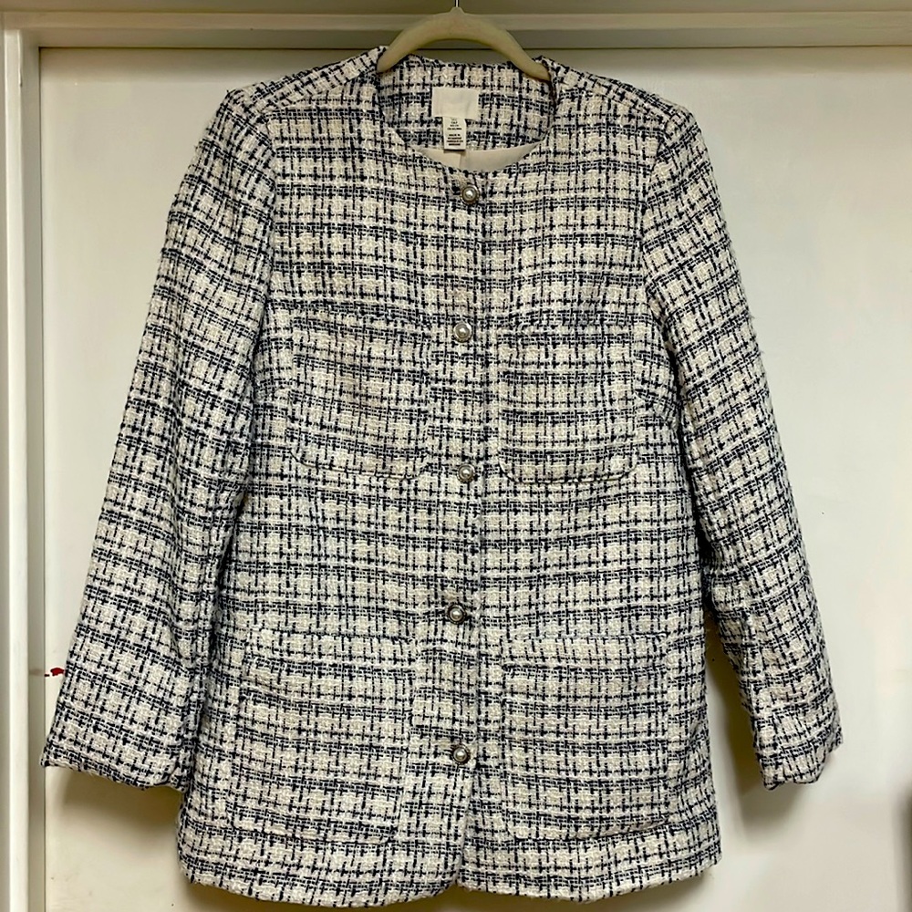 Navy Blue and White Sparkly Blazer